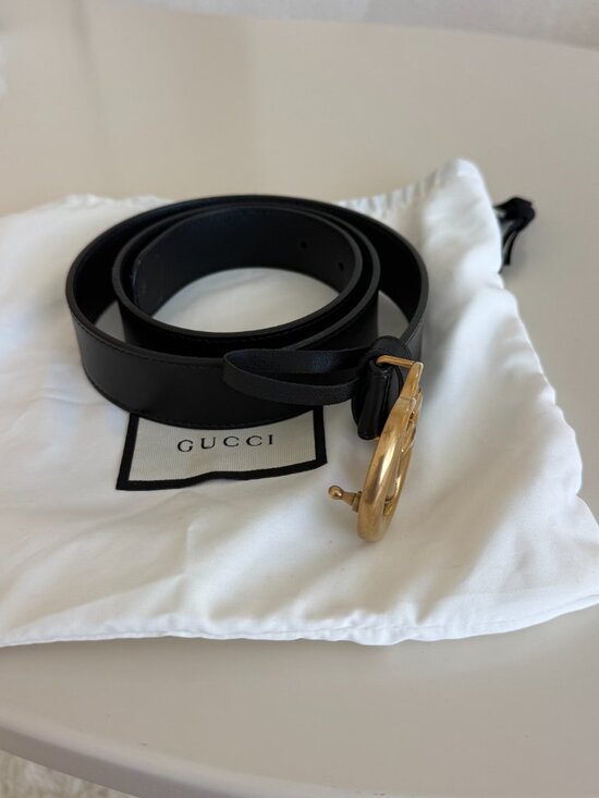 Gucci GG Marmont Double G Black Leather Belt Antique Gold Buckle Unisex main image 6
